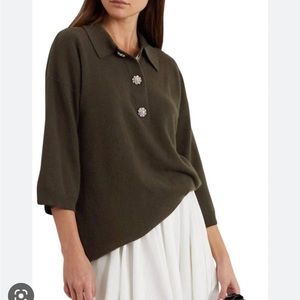 GANNI crystal button cashmere polo sweater